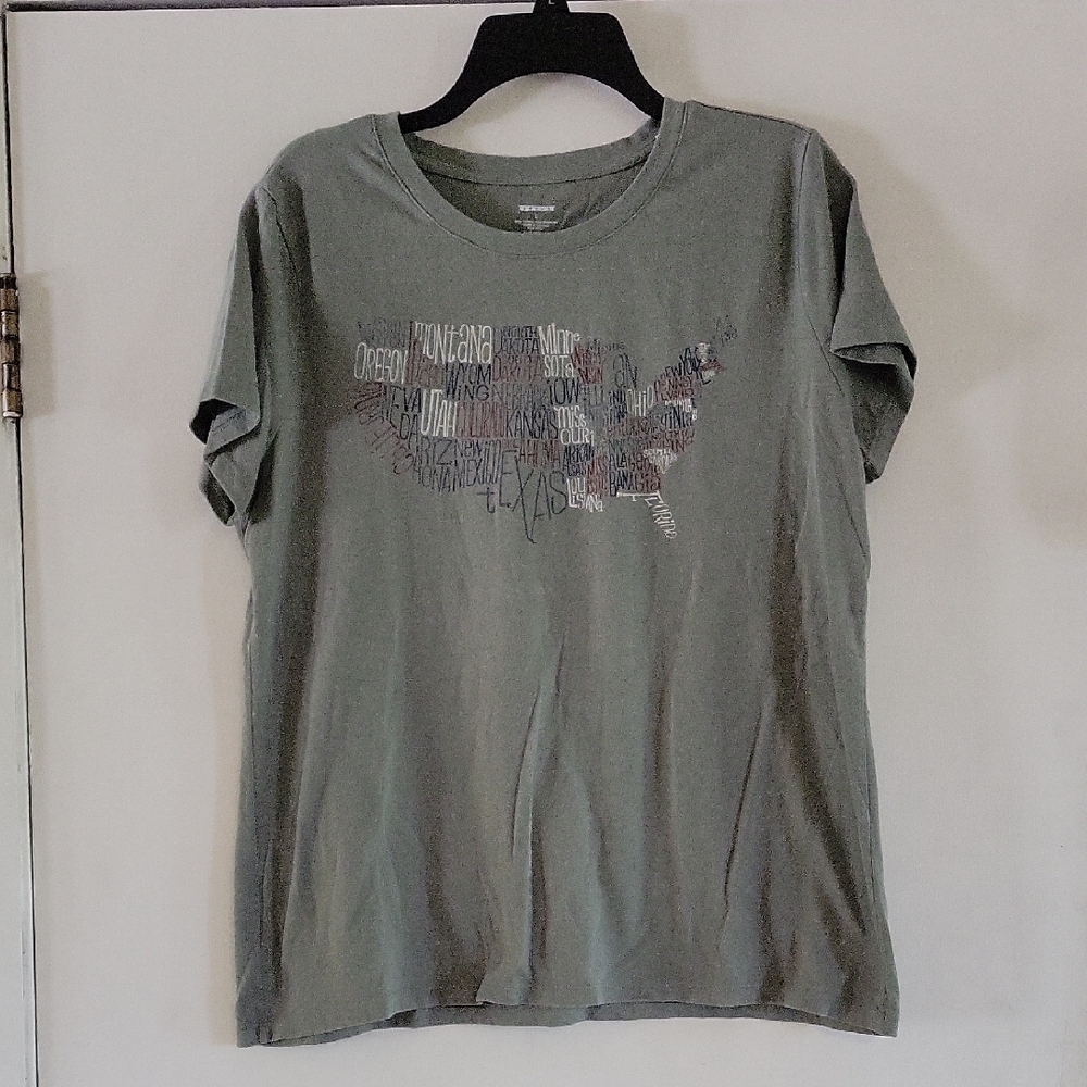 Olive Green T-Shirt with States